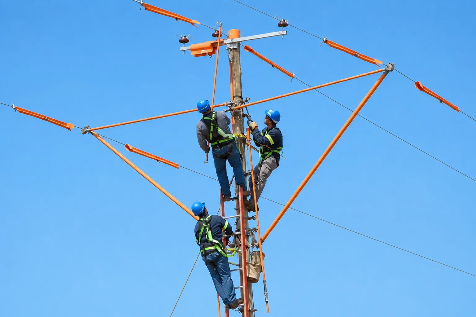 Operarios de la CPE trabajando en la red eléctrica
