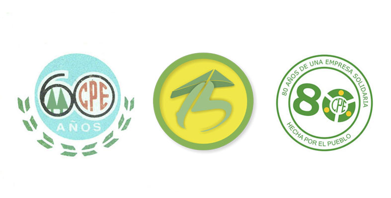 Isologos de la CPE en 60, 75 y 80 aniversario